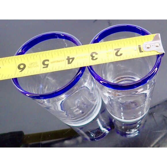 Cobalt Blue Tumbler Drinking Glasses Set of 2 Hand Blown Heavy 6" Tall MInt! - Picture 4 of 5